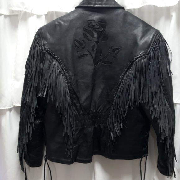 Leather Fringe Rose Inlay Jacket - Picture 7 of 9